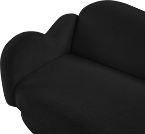 Meridian Furniture Bloom Sculptural Curved Sofa with Cloud Silhouette Seats Three for Modern Living Rooms Black Faux Shearling Teddy Fabric 44006Black-S