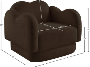 Meridian Furniture Bloom Sculptural Accent Chair Plush Curved Back Design for Modern Living Room or Bedroom Brown Faux Shearling Teddy Fabric 44006Brown-C