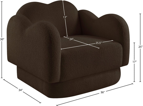 Meridian Furniture Bloom Sculptural Accent Chair Plush Curved Back Design for Modern Living Room or Bedroom Brown Faux Shearling Teddy Fabric 44006Brown-C