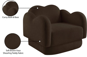 Meridian Furniture Bloom Sculptural Accent Chair Plush Curved Back Design for Modern Living Room or Bedroom Brown Faux Shearling Teddy Fabric 44006Brown-C
