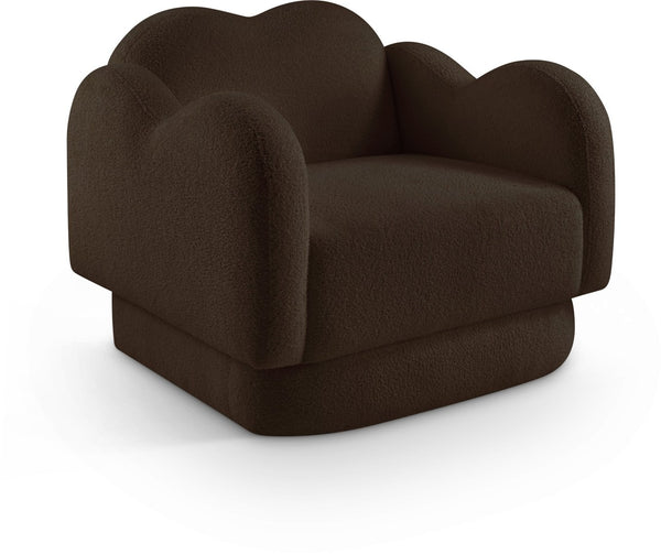Meridian Furniture Bloom Sculptural Accent Chair Plush Curved Back Design for Modern Living Room or Bedroom Brown Faux Shearling Teddy Fabric 44006Brown-C