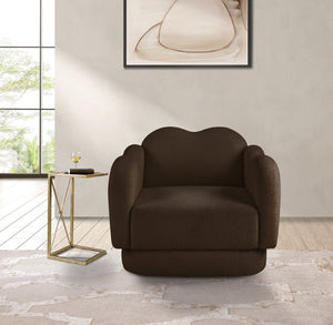 Meridian Furniture Bloom Sculptural Accent Chair Plush Curved Back Design for Modern Living Room or Bedroom Brown Faux Shearling Teddy Fabric 44006Brown-C