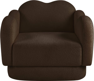 Meridian Furniture Bloom Sculptural Accent Chair Plush Curved Back Design for Modern Living Room or Bedroom Brown Faux Shearling Teddy Fabric 44006Brown-C