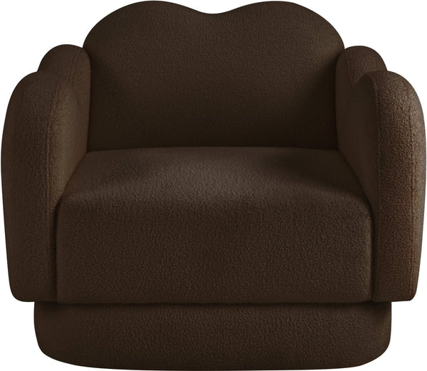 Meridian Furniture Bloom Sculptural Accent Chair Plush Curved Back Design for Modern Living Room or Bedroom Brown Faux Shearling Teddy Fabric 44006Brown-C