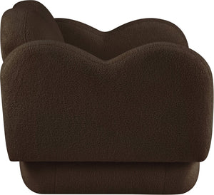 Meridian Furniture Bloom Sculptural Accent Chair Plush Curved Back Design for Modern Living Room or Bedroom Brown Faux Shearling Teddy Fabric 44006Brown-C