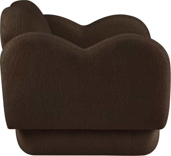 Meridian Furniture Bloom Sculptural Accent Chair Plush Curved Back Design for Modern Living Room or Bedroom Brown Faux Shearling Teddy Fabric 44006Brown-C