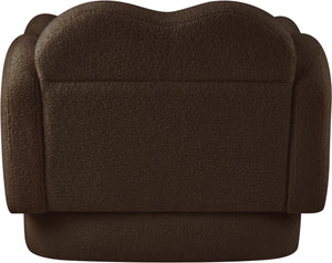 Meridian Furniture Bloom Sculptural Accent Chair Plush Curved Back Design for Modern Living Room or Bedroom Brown Faux Shearling Teddy Fabric 44006Brown-C