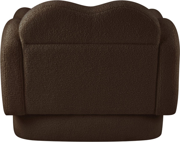 Meridian Furniture Bloom Sculptural Accent Chair Plush Curved Back Design for Modern Living Room or Bedroom Brown Faux Shearling Teddy Fabric 44006Brown-C