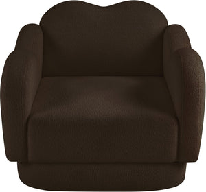 Meridian Furniture Bloom Sculptural Accent Chair Plush Curved Back Design for Modern Living Room or Bedroom Brown Faux Shearling Teddy Fabric 44006Brown-C