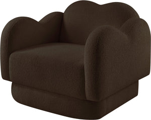 Meridian Furniture Bloom Sculptural Accent Chair Plush Curved Back Design for Modern Living Room or Bedroom Brown Faux Shearling Teddy Fabric 44006Brown-C