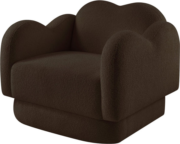 Meridian Furniture Bloom Sculptural Accent Chair Plush Curved Back Design for Modern Living Room or Bedroom Brown Faux Shearling Teddy Fabric 44006Brown-C