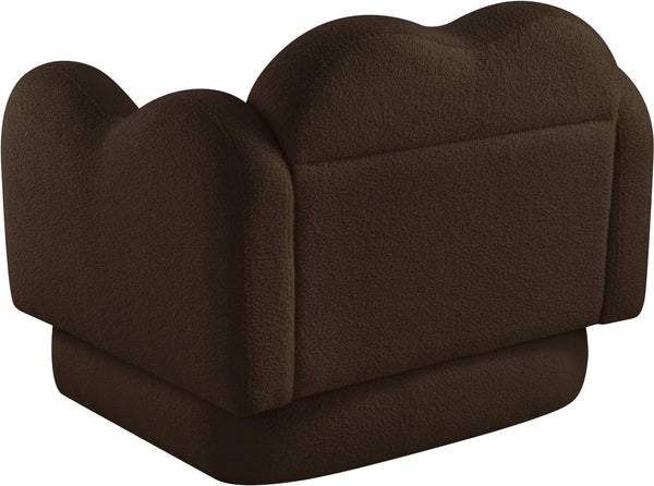 Meridian Furniture Bloom Sculptural Accent Chair Plush Curved Back Design for Modern Living Room or Bedroom Brown Faux Shearling Teddy Fabric 44006Brown-C