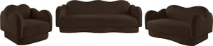 Meridian Furniture Bloom Sculptural Accent Chair Plush Curved Back Design for Modern Living Room or Bedroom Brown Faux Shearling Teddy Fabric 44006Brown-C