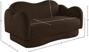 Meridian Furniture Bloom Sculptural Loveseat with Curved Cloud Silhouette and Plush Upholstery for Modern Living Brown Faux Shearling Teddy Fabric 44006Brown-L