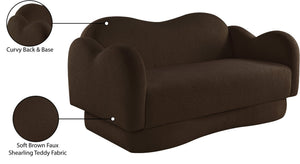 Meridian Furniture Bloom Sculptural Loveseat with Curved Cloud Silhouette and Plush Upholstery for Modern Living Brown Faux Shearling Teddy Fabric 44006Brown-L