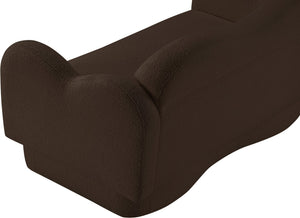 Meridian Furniture Bloom Sculptural Loveseat with Curved Cloud Silhouette and Plush Upholstery for Modern Living Brown Faux Shearling Teddy Fabric 44006Brown-L