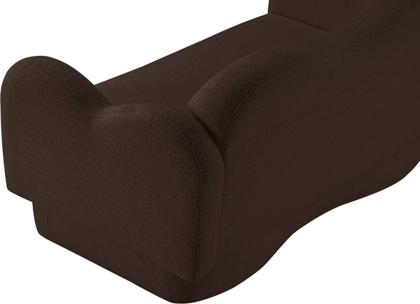 Meridian Furniture Bloom Sculptural Loveseat with Curved Cloud Silhouette and Plush Upholstery for Modern Living Brown Faux Shearling Teddy Fabric 44006Brown-L