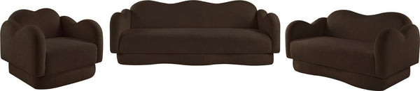 Meridian Furniture Bloom Sculptural Loveseat with Curved Cloud Silhouette and Plush Upholstery for Modern Living Brown Faux Shearling Teddy Fabric 44006Brown-L