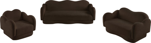 Meridian Furniture Bloom Sculptural Loveseat with Curved Cloud Silhouette and Plush Upholstery for Modern Living Brown Faux Shearling Teddy Fabric 44006Brown-L