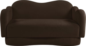 Meridian Furniture Bloom Sculptural Loveseat with Curved Cloud Silhouette and Plush Upholstery for Modern Living Brown Faux Shearling Teddy Fabric 44006Brown-L