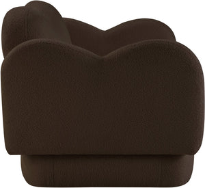 Meridian Furniture Bloom Sculptural Loveseat with Curved Cloud Silhouette and Plush Upholstery for Modern Living Brown Faux Shearling Teddy Fabric 44006Brown-L