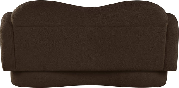 Meridian Furniture Bloom Sculptural Loveseat with Curved Cloud Silhouette and Plush Upholstery for Modern Living Brown Faux Shearling Teddy Fabric 44006Brown-L