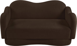 Meridian Furniture Bloom Sculptural Loveseat with Curved Cloud Silhouette and Plush Upholstery for Modern Living Brown Faux Shearling Teddy Fabric 44006Brown-L