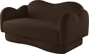 Meridian Furniture Bloom Sculptural Loveseat with Curved Cloud Silhouette and Plush Upholstery for Modern Living Brown Faux Shearling Teddy Fabric 44006Brown-L