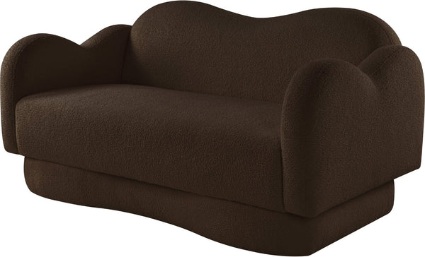 Meridian Furniture Bloom Sculptural Loveseat with Curved Cloud Silhouette and Plush Upholstery for Modern Living Brown Faux Shearling Teddy Fabric 44006Brown-L