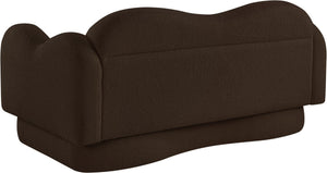Meridian Furniture Bloom Sculptural Loveseat with Curved Cloud Silhouette and Plush Upholstery for Modern Living Brown Faux Shearling Teddy Fabric 44006Brown-L