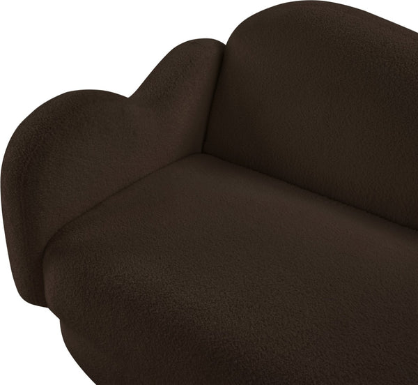 Meridian Furniture Bloom Sculptural Loveseat with Curved Cloud Silhouette and Plush Upholstery for Modern Living Brown Faux Shearling Teddy Fabric 44006Brown-L
