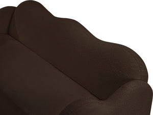 Meridian Furniture Bloom Sculptural Curved Sofa with Cloud Silhouette Seats Three for Modern Living Rooms Brown Faux Shearling Teddy Fabric 44006Brown-S