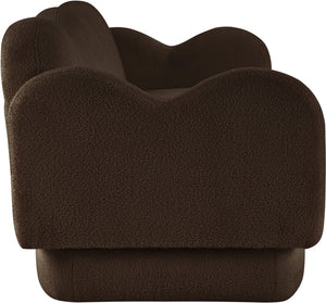 Meridian Furniture Bloom Sculptural Curved Sofa with Cloud Silhouette Seats Three for Modern Living Rooms Brown Faux Shearling Teddy Fabric 44006Brown-S