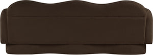 Meridian Furniture Bloom Sculptural Curved Sofa with Cloud Silhouette Seats Three for Modern Living Rooms Brown Faux Shearling Teddy Fabric 44006Brown-S