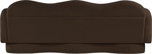 Meridian Furniture Bloom Sculptural Curved Sofa with Cloud Silhouette Seats Three for Modern Living Rooms Brown Faux Shearling Teddy Fabric 44006Brown-S