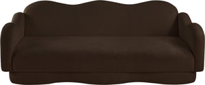 Meridian Furniture Bloom Sculptural Curved Sofa with Cloud Silhouette Seats Three for Modern Living Rooms Brown Faux Shearling Teddy Fabric 44006Brown-S