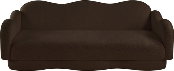 Meridian Furniture Bloom Sculptural Curved Sofa with Cloud Silhouette Seats Three for Modern Living Rooms Brown Faux Shearling Teddy Fabric 44006Brown-S