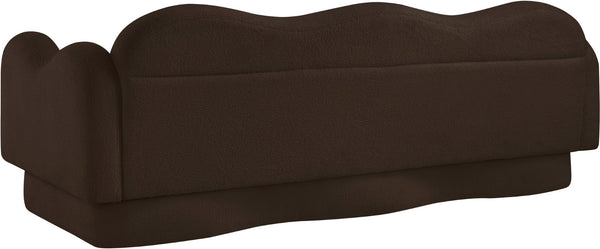 Meridian Furniture Bloom Sculptural Curved Sofa with Cloud Silhouette Seats Three for Modern Living Rooms Brown Faux Shearling Teddy Fabric 44006Brown-S