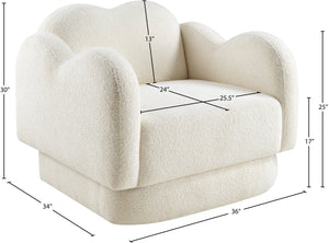 Meridian Furniture Bloom Sculptural Accent Chair Plush Curved Back Design for Modern Living Room or Bedroom Cream Faux Shearling Teddy Fabric 44006Cream-C