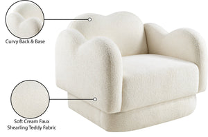 Meridian Furniture Bloom Sculptural Accent Chair Plush Curved Back Design for Modern Living Room or Bedroom Cream Faux Shearling Teddy Fabric 44006Cream-C