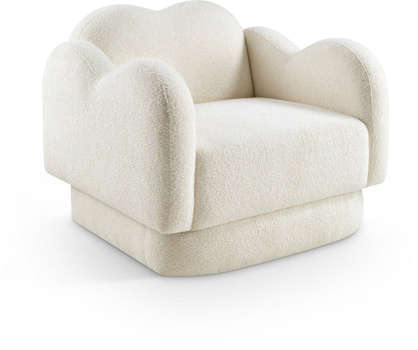 Meridian Furniture Bloom Sculptural Accent Chair Plush Curved Back Design for Modern Living Room or Bedroom Cream Faux Shearling Teddy Fabric 44006Cream-C