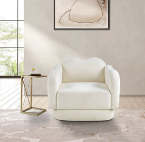 Meridian Furniture Bloom Sculptural Accent Chair Plush Curved Back Design for Modern Living Room or Bedroom Cream Faux Shearling Teddy Fabric 44006Cream-C
