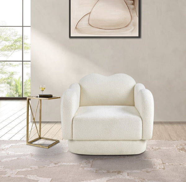 Meridian Furniture Bloom Sculptural Accent Chair Plush Curved Back Design for Modern Living Room or Bedroom Cream Faux Shearling Teddy Fabric 44006Cream-C
