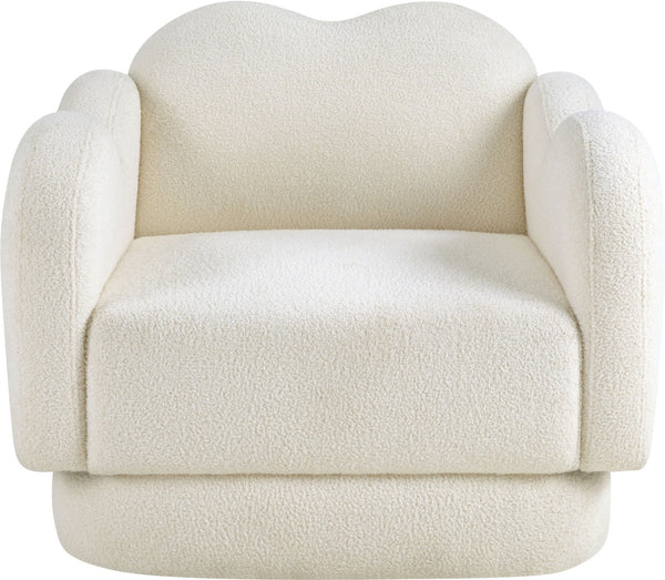 Meridian Furniture Bloom Sculptural Accent Chair Plush Curved Back Design for Modern Living Room or Bedroom Cream Faux Shearling Teddy Fabric 44006Cream-C