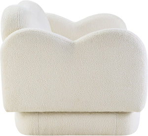Meridian Furniture Bloom Sculptural Accent Chair Plush Curved Back Design for Modern Living Room or Bedroom Cream Faux Shearling Teddy Fabric 44006Cream-C