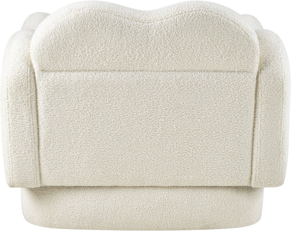 Meridian Furniture Bloom Sculptural Accent Chair Plush Curved Back Design for Modern Living Room or Bedroom Cream Faux Shearling Teddy Fabric 44006Cream-C