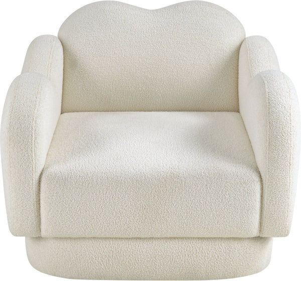 Meridian Furniture Bloom Sculptural Accent Chair Plush Curved Back Design for Modern Living Room or Bedroom Cream Faux Shearling Teddy Fabric 44006Cream-C
