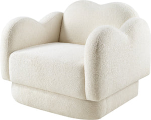 Meridian Furniture Bloom Sculptural Accent Chair Plush Curved Back Design for Modern Living Room or Bedroom Cream Faux Shearling Teddy Fabric 44006Cream-C