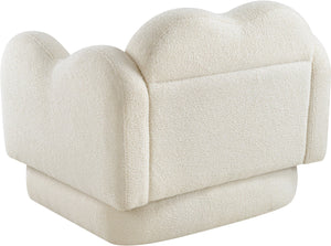 Meridian Furniture Bloom Sculptural Accent Chair Plush Curved Back Design for Modern Living Room or Bedroom Cream Faux Shearling Teddy Fabric 44006Cream-C