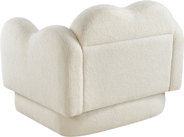 Meridian Furniture Bloom Sculptural Accent Chair Plush Curved Back Design for Modern Living Room or Bedroom Cream Faux Shearling Teddy Fabric 44006Cream-C